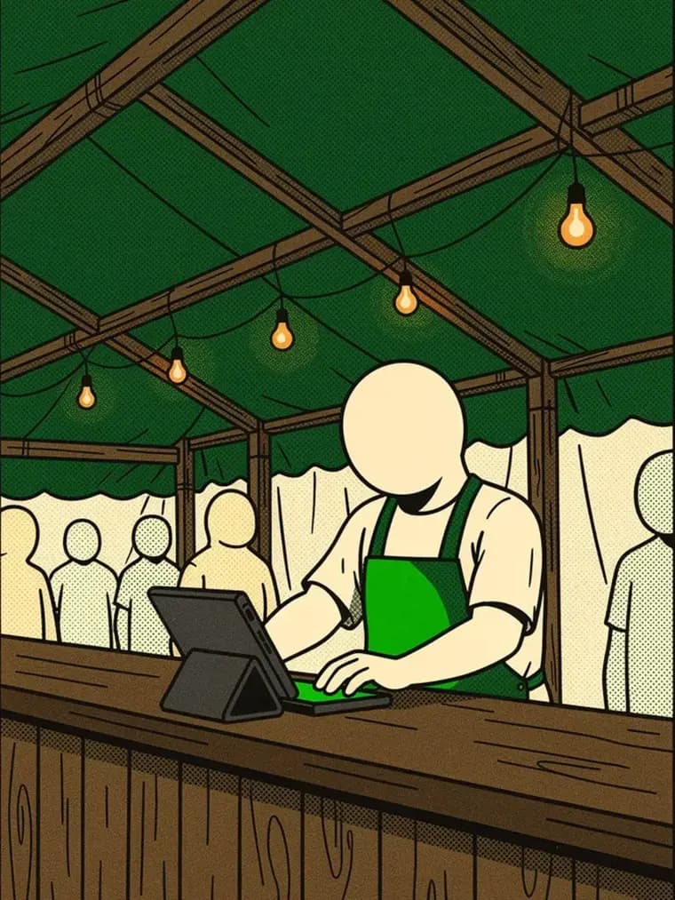 Staff taking an order on a tablet at the counter